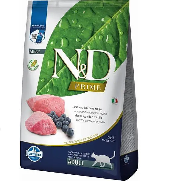 Сухий беззерновий корм Farmina N&D Prime Cat Lamb & Blueberry для дорослих котів (ягня, чорниця), 5 кг