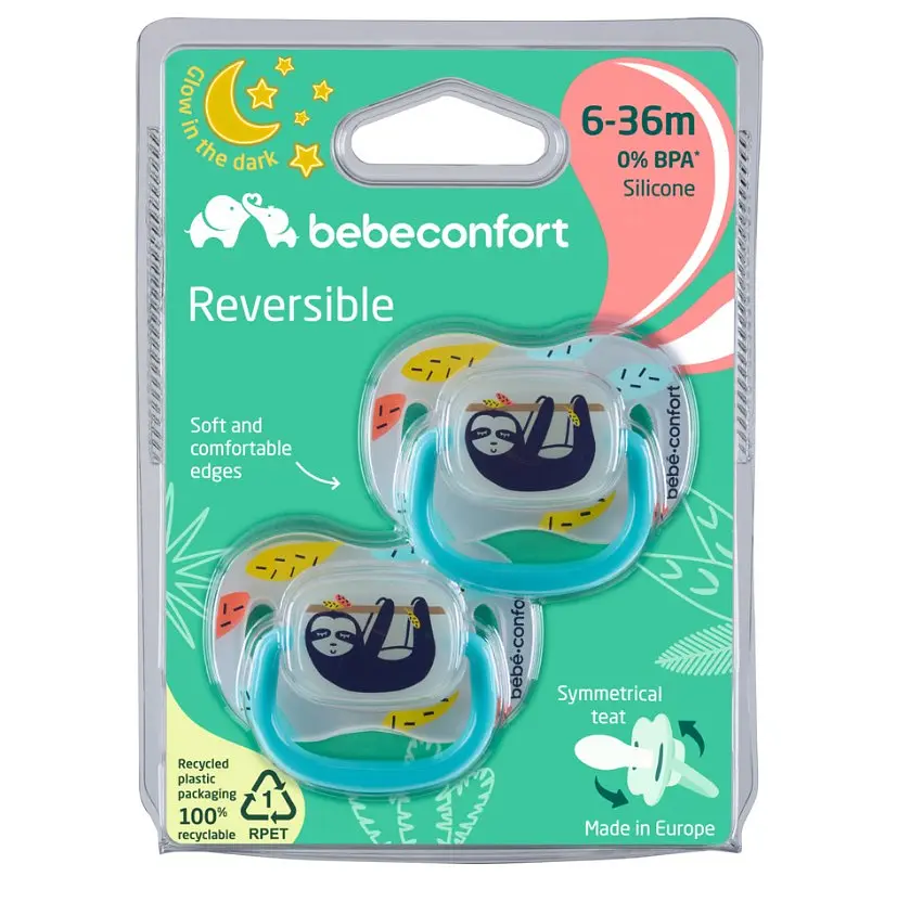Пустышка силиконовая Bebe Confort Reversible Soothers Lazy Sloth, cимметричная, 6-36 мес., 2 шт., синяя (3104202090) - фото 3