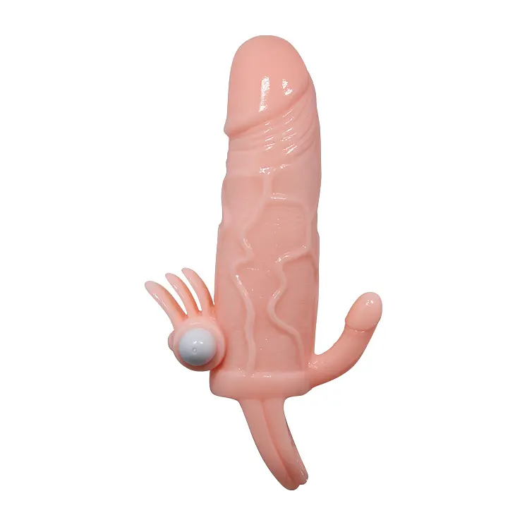 Насадка на пеніс із вібрацією Lybaile Brave Men Vibrating Sleeve Flesh, +3 см (тілесний) - фото 5