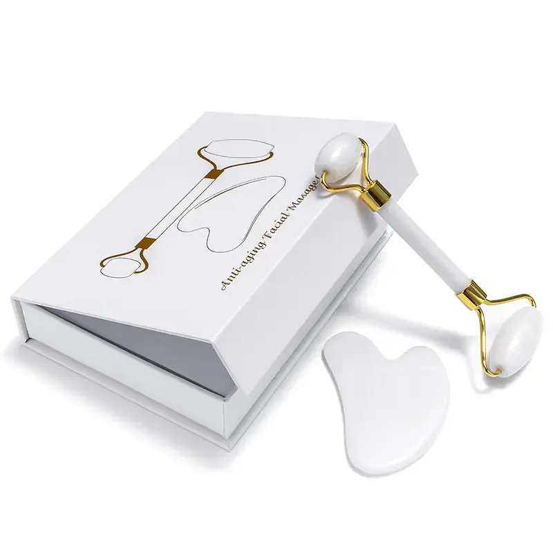 Набір для обличчя з білого нефриту: роликовий масажер і скребок Гуаша Reclaire cosmetics - фото 2