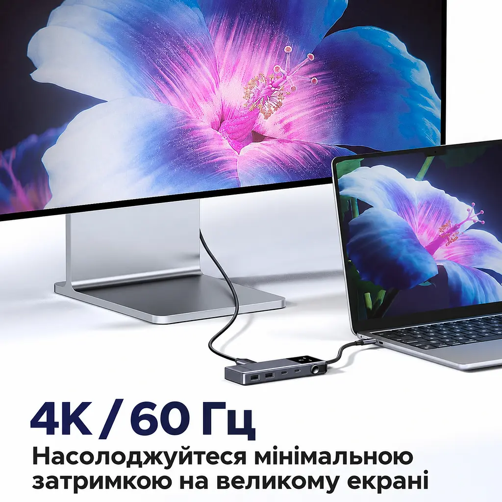 USB-C хаб UGREEN Uno CM888 концентратор 6-в-1 2 USB-A та 2 USB-C для даних USB 3.2 до 10 Гбіт/с відеовихід HDMI 4K 60 Гц для HDMI потрібен відеовихід USB-C на джерелі з підтримкою заявленого режиму наскрізне заряджання з входом PD до 100 Вт індикація стану емодзі без встановлення драйверів для macOS Windows Linux темно-сірий із чорними елементами (35998) - фото 5