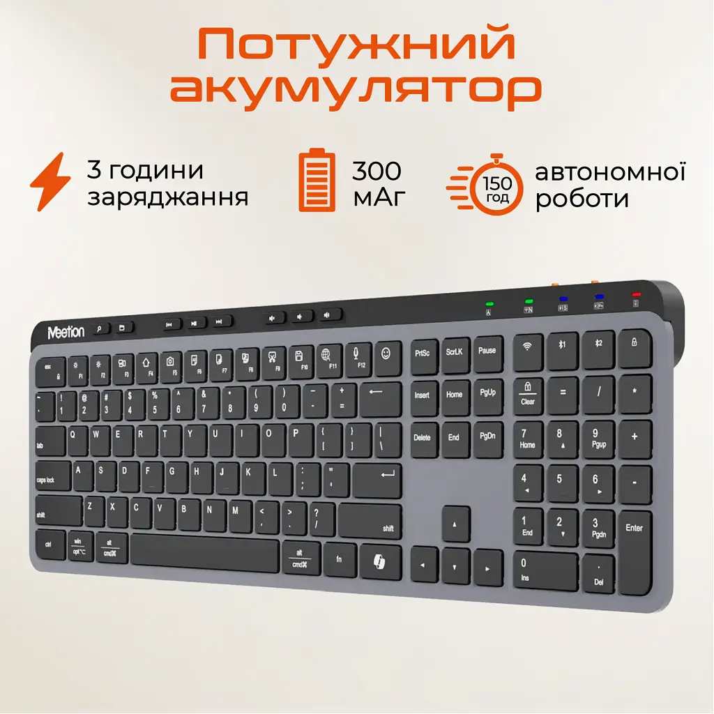 Клавіатура Meetion WK330 Wireless/Bluetooth Black (MT-WK330-A-RUA) - фото 5