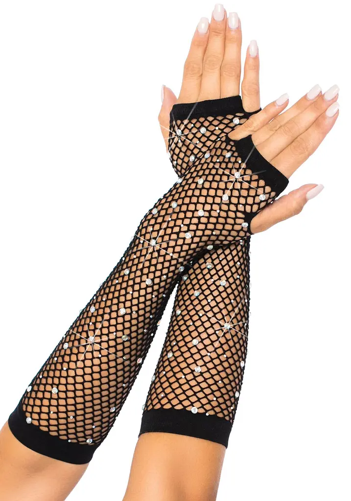 Мітенки сітчасті зі стразами Leg Avenue Rhinestone Fishnet Arm Warmers, Black, One Size