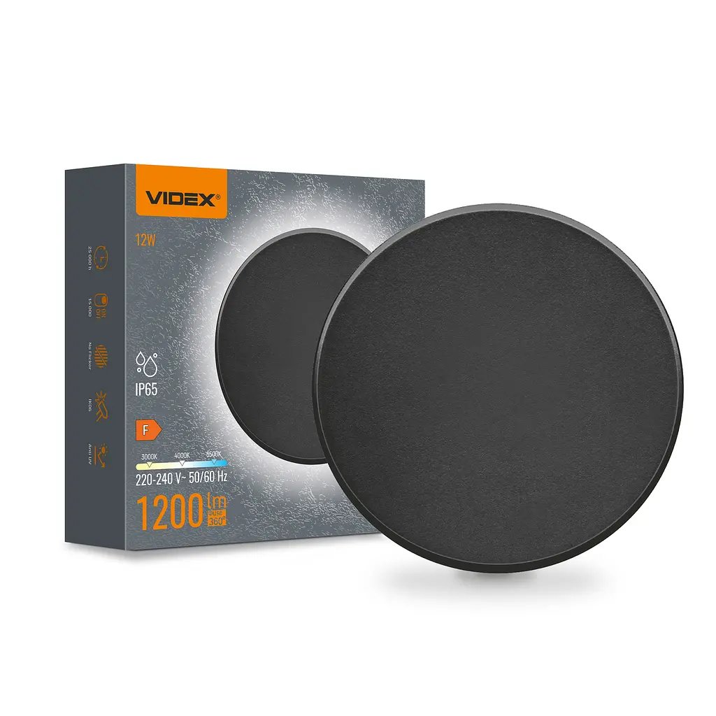 LED світильник настінний Videx WL03, 12W 3000-4000-6500K IP65 чорний (28764-000)