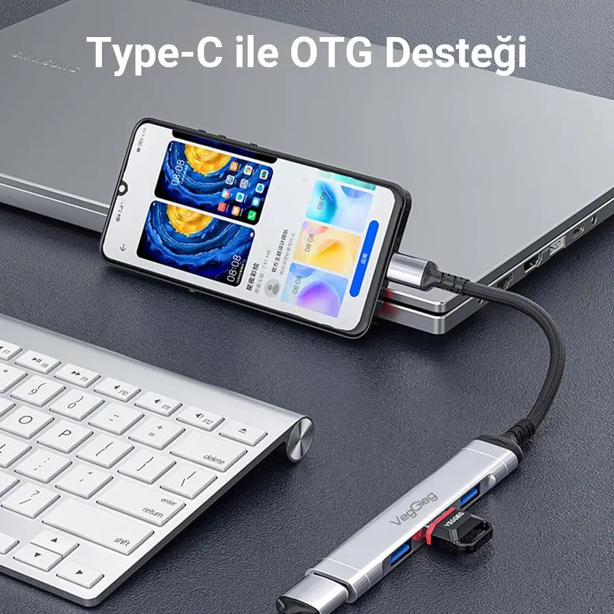 Розгалужувач Хаб 4 порти VEGGIEG VK-301 HUB Type-C на USB 3.0 — 4 порти, 480Mbts, живлення від USB, 15cm - фото 2