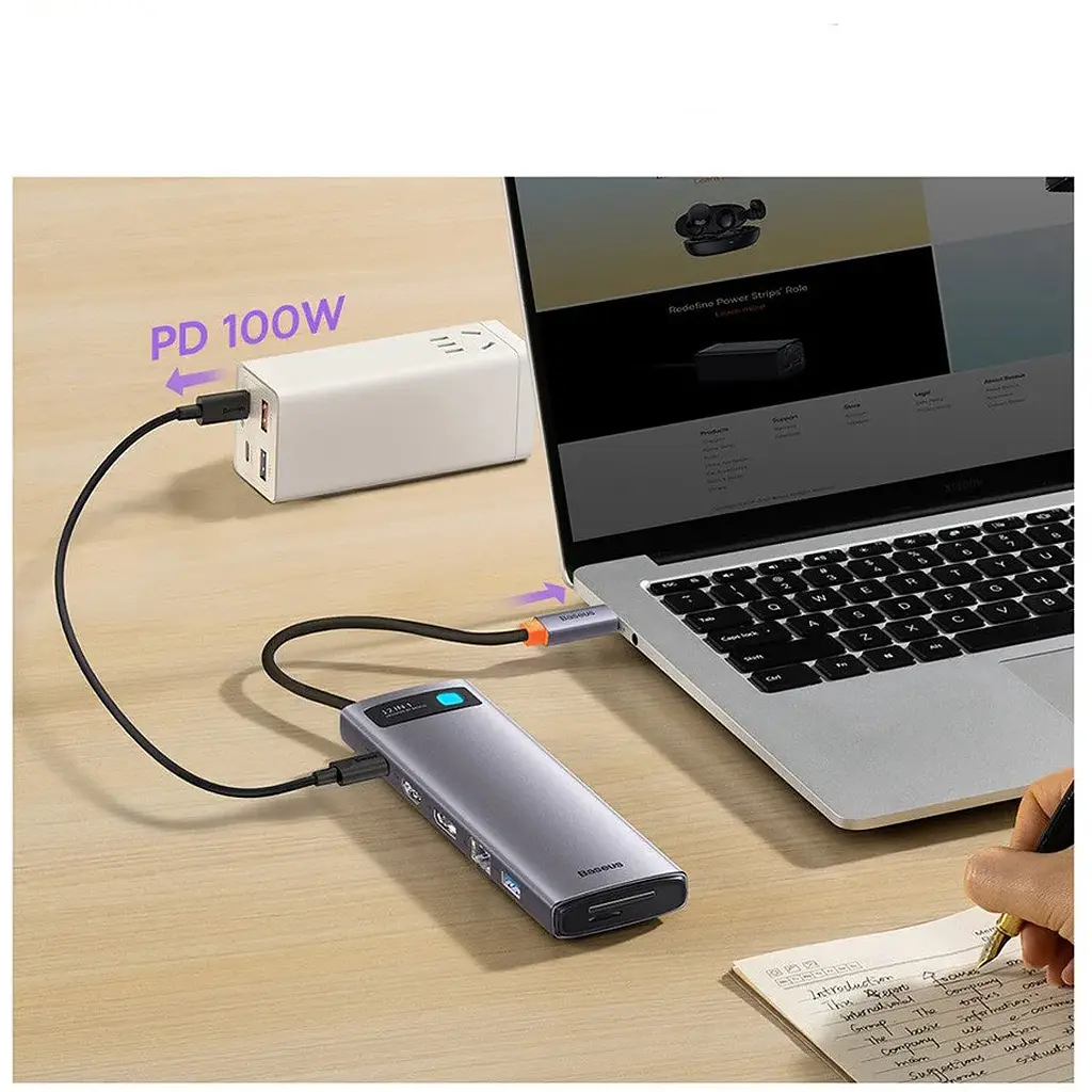 USB-хаб Baseus Metal Gleam Series 12-in-1 Multifunctional Type-C HUB Docking Station WKWG020213 Grey - фото 4