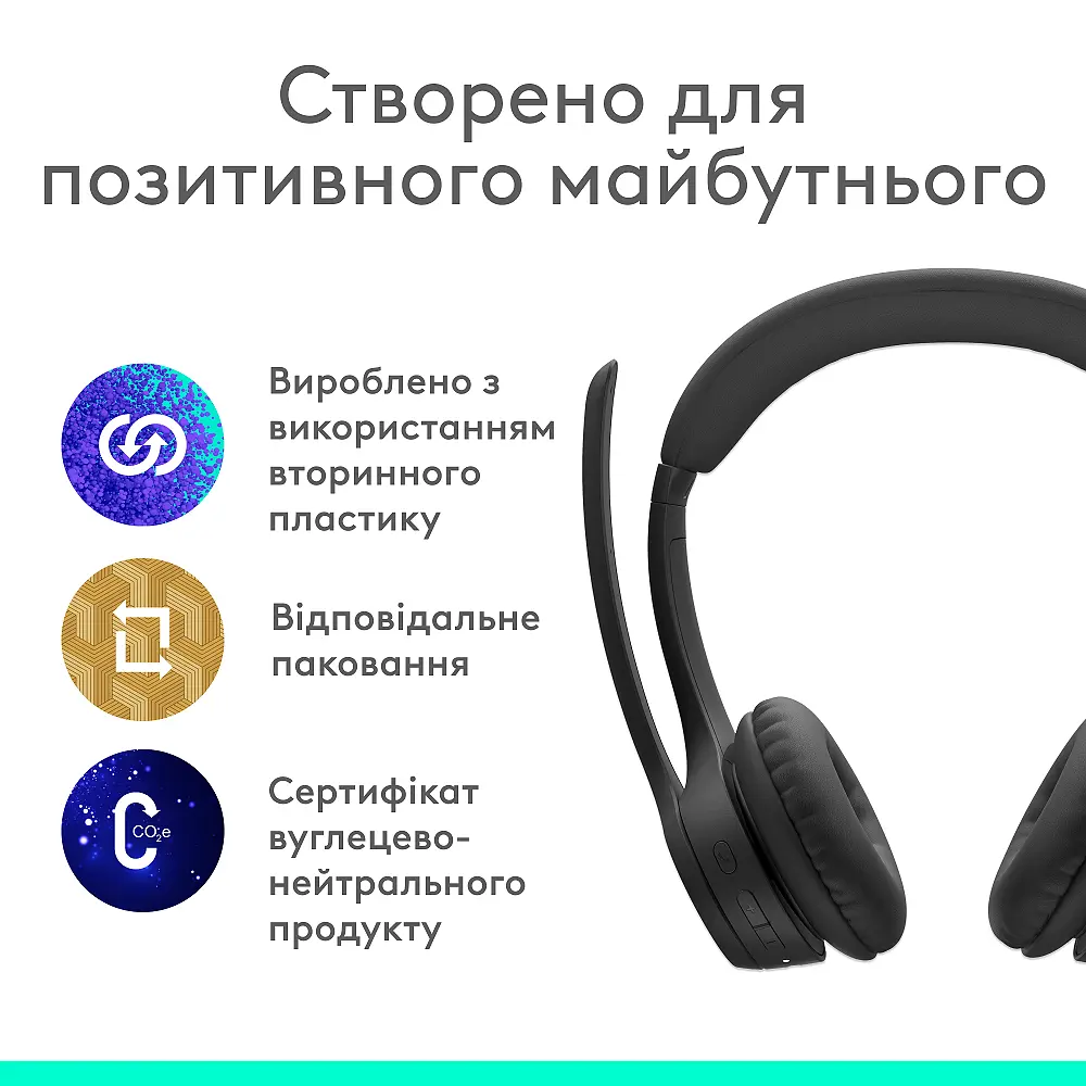 Бездротові навушники Logitech Zone 300 Wireless Headset BT Гарнітура стерео (981-001407) (чорна) - фото 9