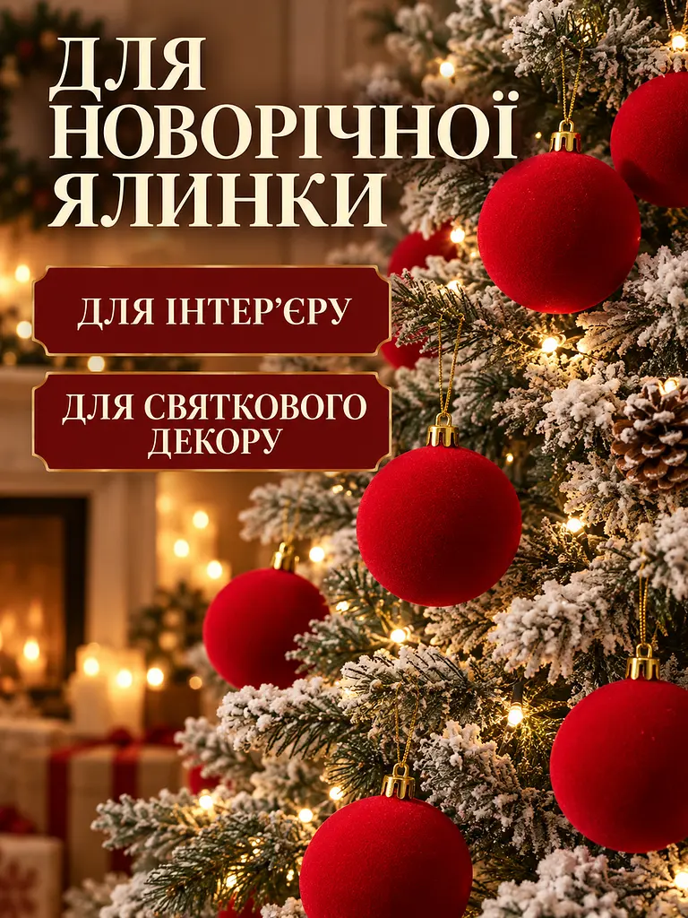 Набір новорічних оксамитових іграшок на ялинку "Шарм" 18 куль червоний - фото 9