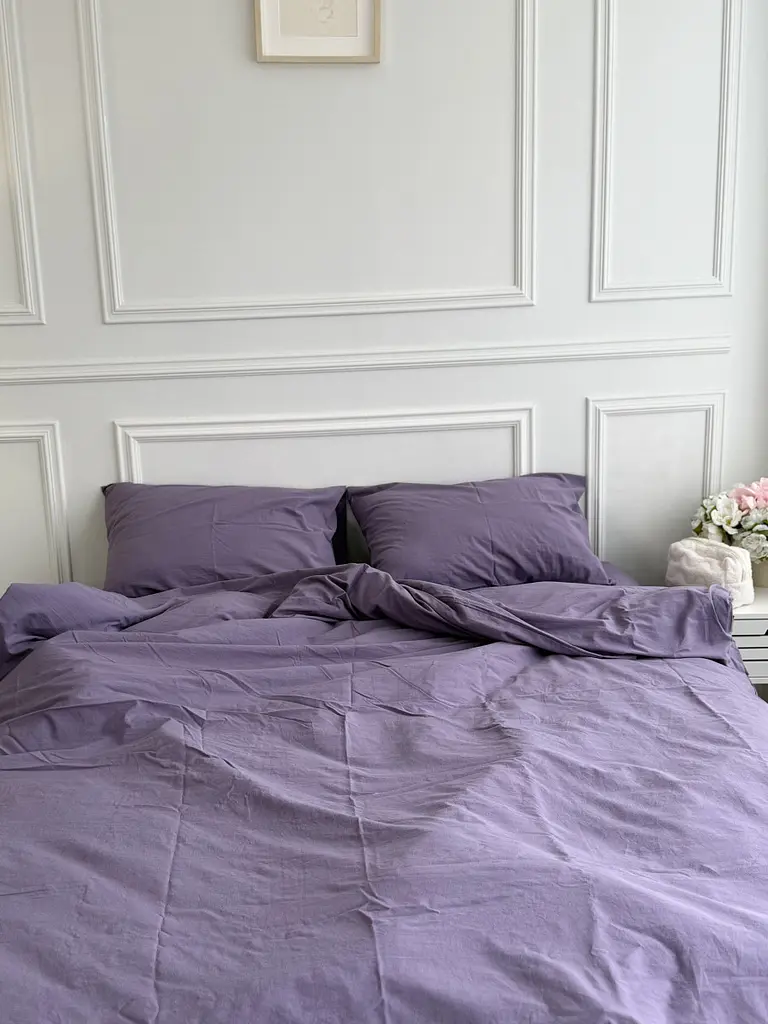 Постільна білизна євро Dushka Home Варена бавовна преміум 21718 200х220 см лавандова - фото 2