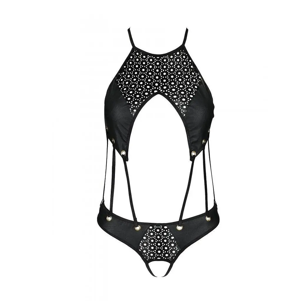 Боди из эко-кожи с ремешками и перфорацией Passion Tamaris Body black L/XL - фото 3
