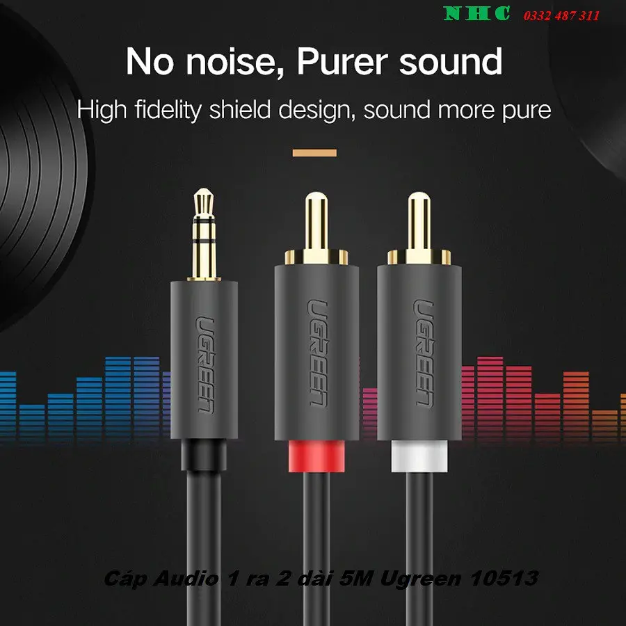 Аудио кабель Ugreen AV102 3.5 мм Male to 2 RCA Male Audio Cable 10 м серый (10514) - фото 3