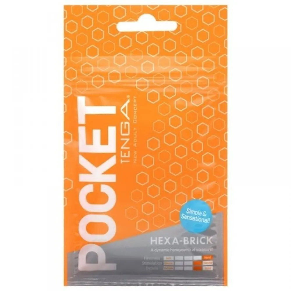 Кишеньковий міні-мастурбатор Tenga Pocket Hexa-Brick, 7.5х5.5 см (помаранчевий)