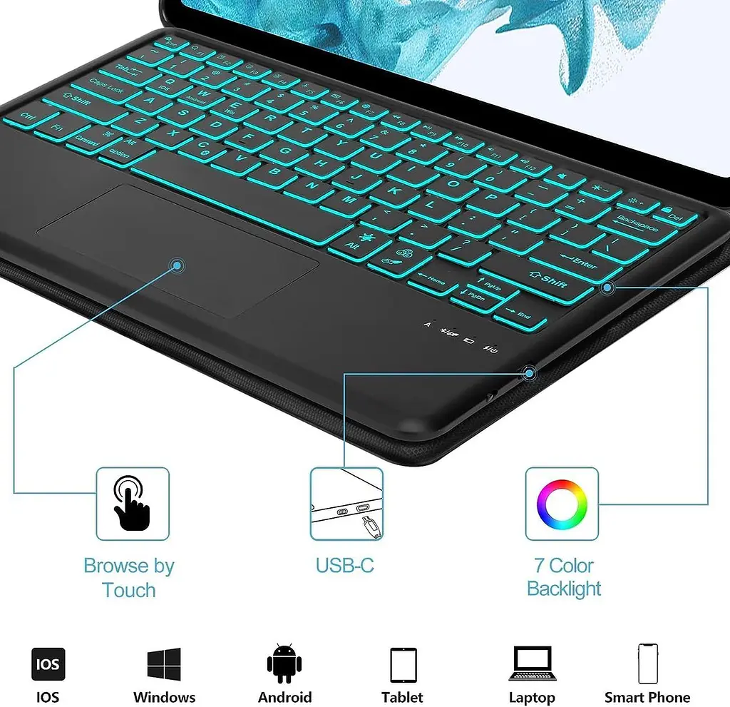 Чохол-клавіатура JADEMALL для Samsung Galaxy Tab S10 Ultra 14,6" 2024, бездротова Bluetooth-клавіатура з підсвічуванням та трекпад - фото 4