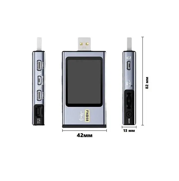 Тестер USB для зарядних пристроїв FNIRSI FNB58 з Bluetooth сріблястий - фото 3