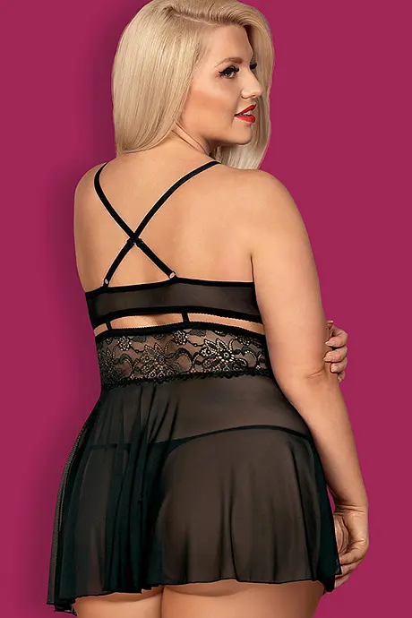 Спокусливий бебі дол, XXL (чорний) Obsessive 838-BAB-1 babydoll - фото 2