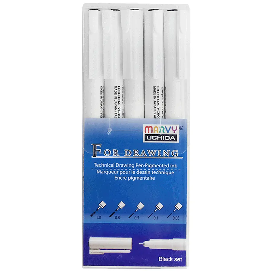 Набір лінерів Marvy Drawing Pen чорний (0,05 | 0,01 | 0,5 | 0,8 | 1,0) 5 шт (752481469547)
