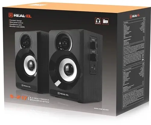 Колонки 2.0 S-217 Black, 2 x 6 Вт, МДФ, живлення від мережі 220V REAL-EL teh0029061 - фото 9