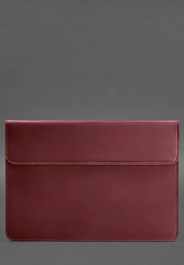 Кожаный чехол-конверт BlankNote на магнитах для MacBook 15 дюйм Бордовый Crazy Horse - фото 2