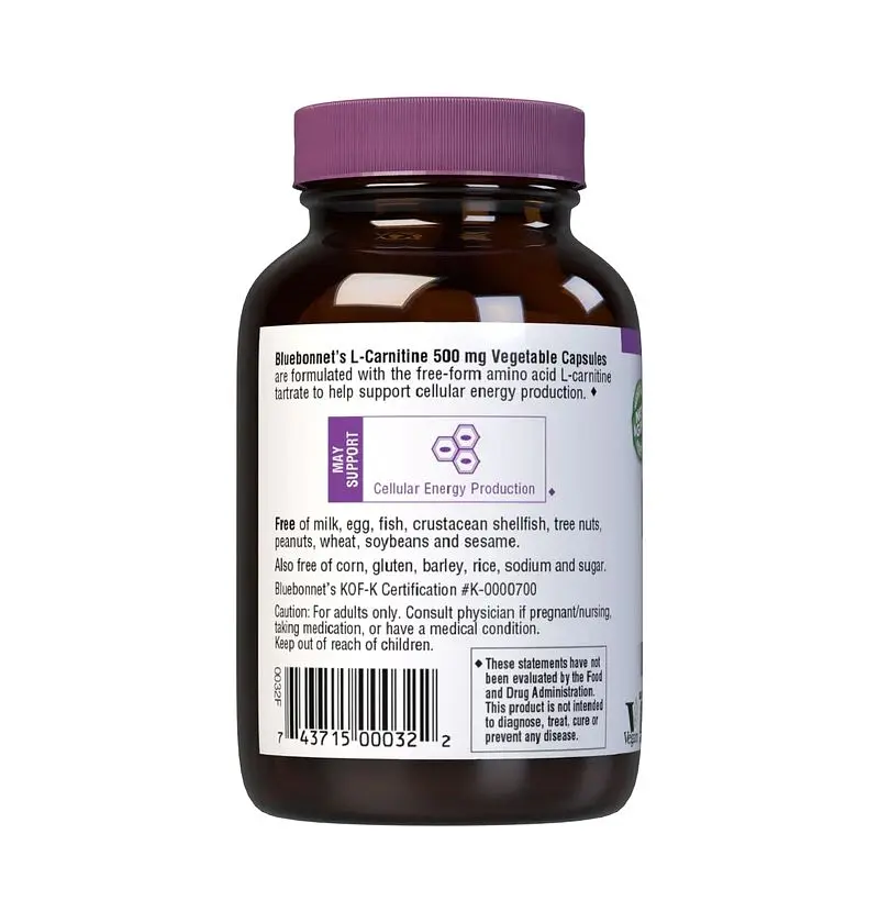 Жироспалювач Bluebonnet Nutrition L-Carnitine 500 mg, 30 вегакапсул - фото 3
