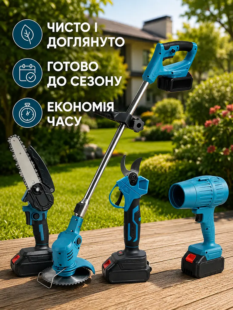 Акумуляторний садовий набір 4 в 1 48 В тример секатор пилка повітродувка (49676071) - фото 8