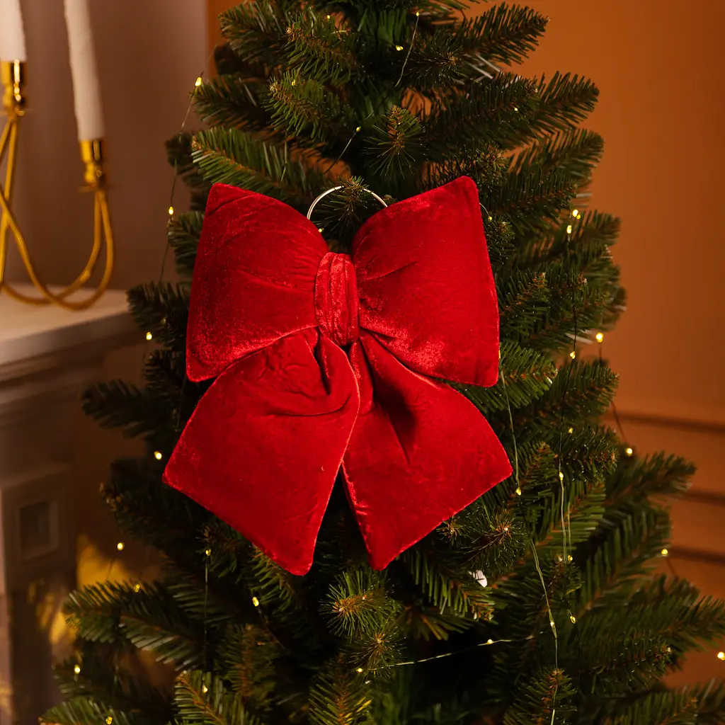 Бархатный бант для декора Yiwu на елку и двери 25×35 (см) Бордовый CR-2-4 - фото 2