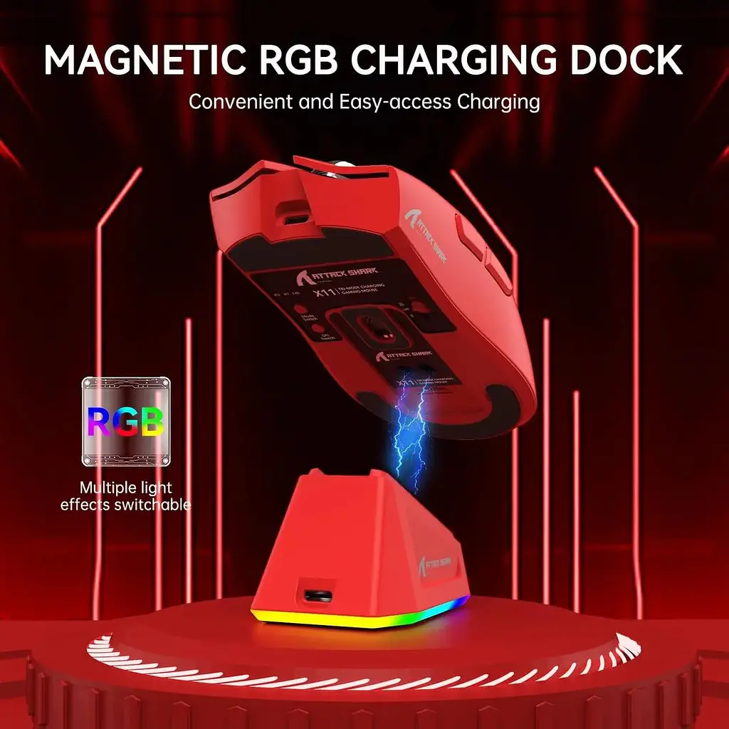 Компьютерная мышь Attack Shark X11 беспроводная, игровая, PAW3311, 22000 DPI 2,4G+Bluetooth Red - фото 4