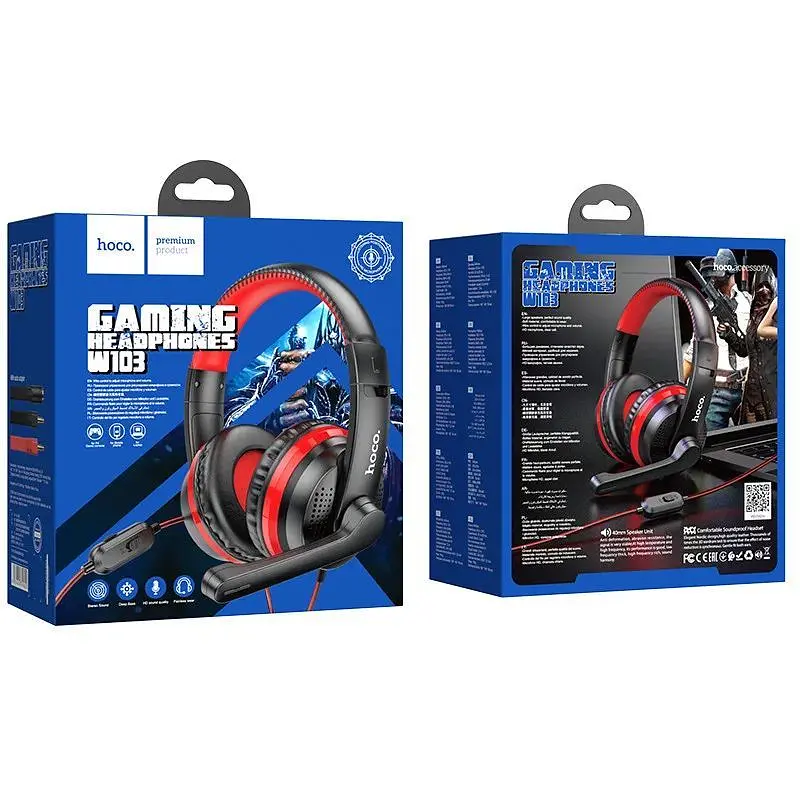 Ігрові навушники Hoco W103 gaming Magic tour gaming headphones повнорозмірні чорно-червоні - фото 3