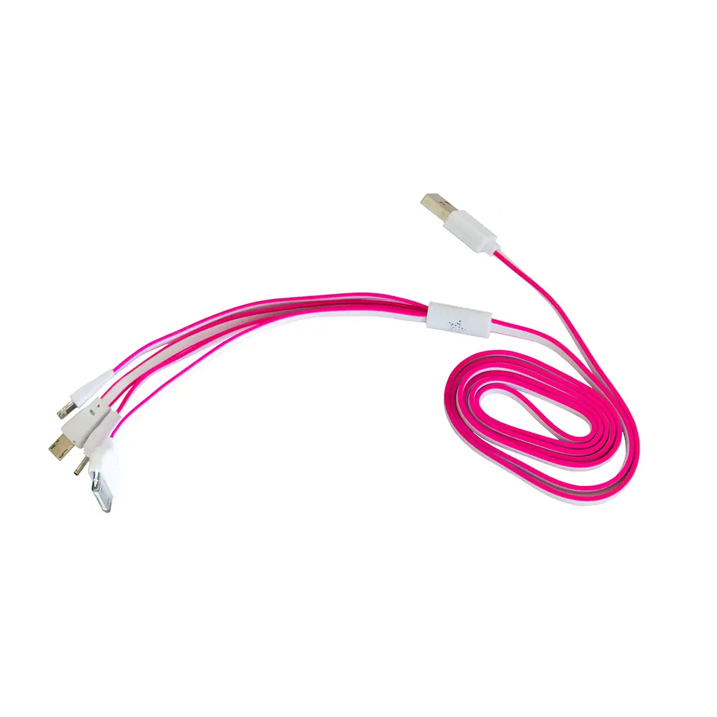 Кабель для зарядки телефонов 4 в 1 Flat Розовый Lightning/microUSB/30pin/DC2mm 115 см провод на айфон - фото 2