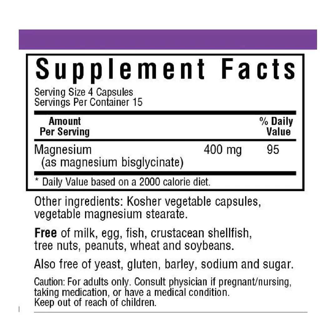 Гліцинат магнію Bluebonnet Nutrition Magnesium Glycinate 400 мг 60 вегетаріанських капсул - фото 2