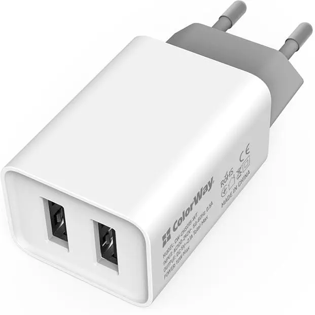 Сетевое зарядное устройство ColorWay 2USB AUTO ID 2.1A (10W) White - фото 5