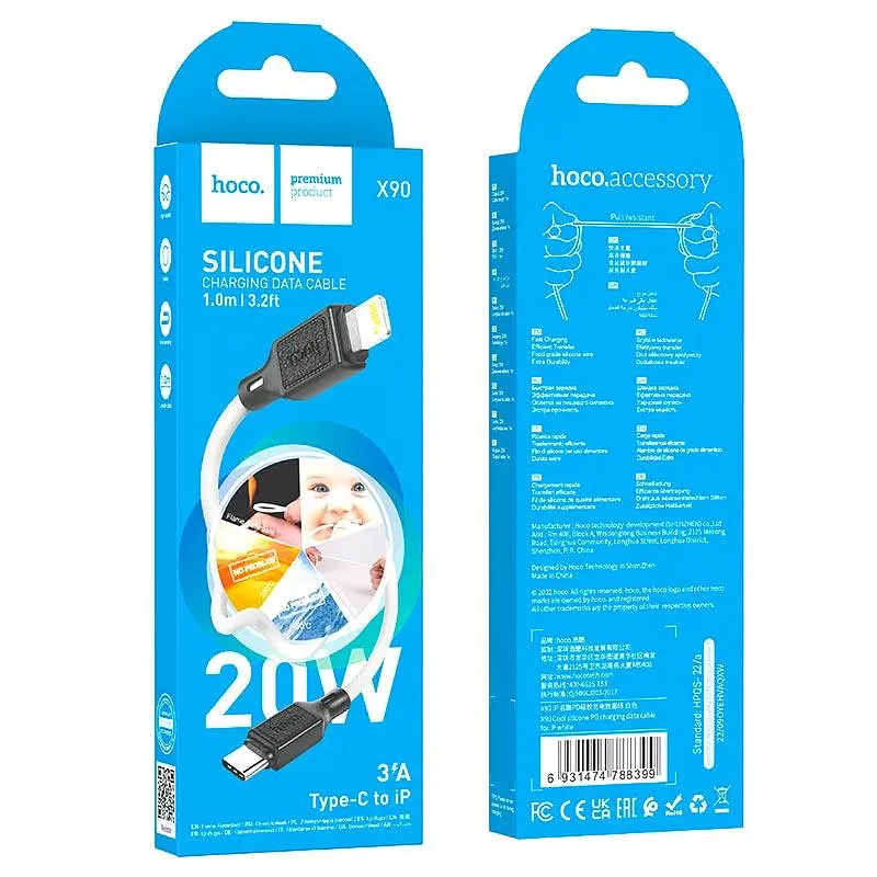 Кабель Hoco Type-C to Lightning cool silicone PD charging data cable X90 1m, 20W, 3A - фото 2