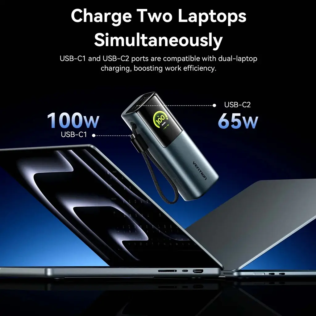 Батарея універсальна Vention 20000 mAh 165W Gray TFT Display Type (FKFH0) - фото 9