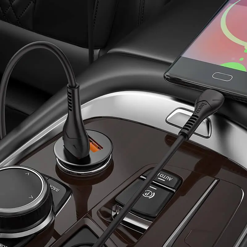 Адаптер автомобильный HOCO Micro USB Cable Developer dual port car charger set NZ1 36W набор черный - фото 5