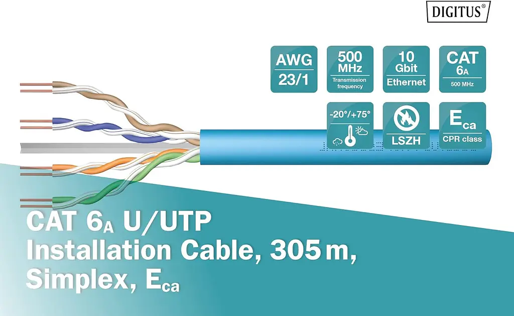 Кабель Digitus CAT 6A U-UTP, 305m, AWG 23/1, LSZH, блакитний - фото 2