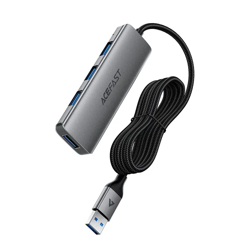 USB-хаб ACEFAST J17 USB-A 4-in-1 HUB металево-сірий