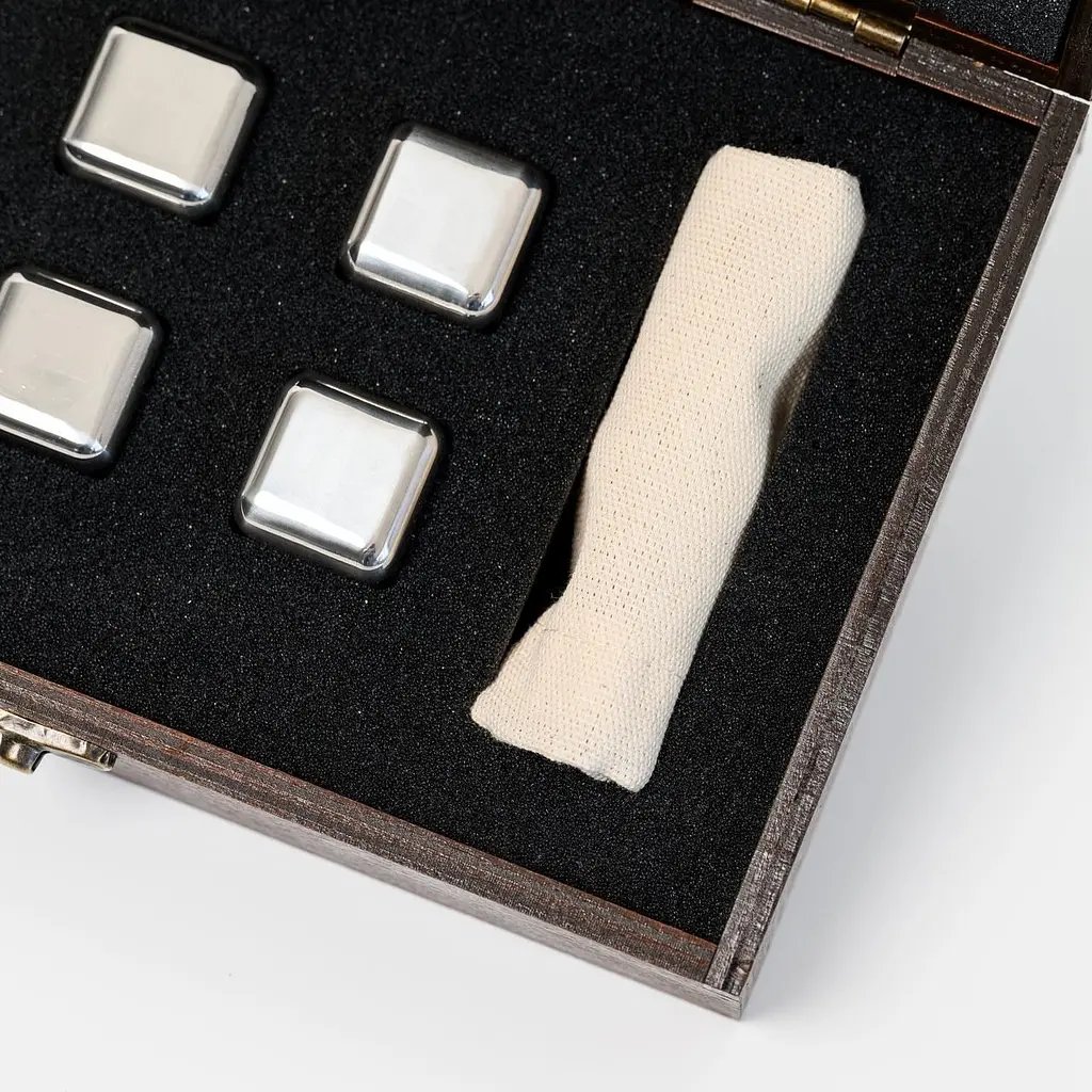 Подарунковий набір Whiskey Stones "Сталевий" коричневий - 6 сталевих кубиків для охолодження віскі - фото 5