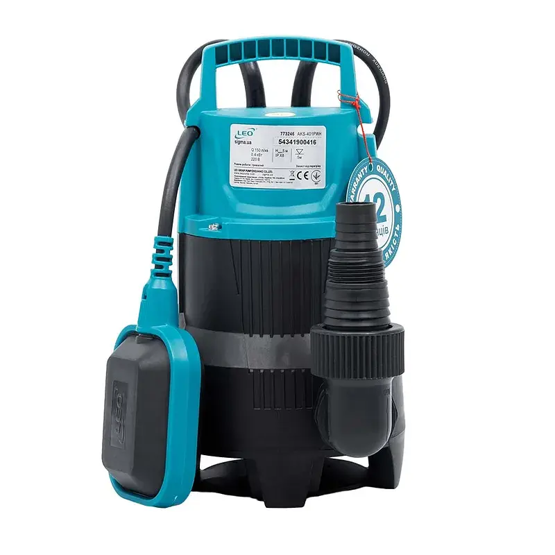 Насос дренажний садовий 0.4кВт Hmax 5м Qmax 150л/хв LEO AKS-401PWH (773246) - фото 3