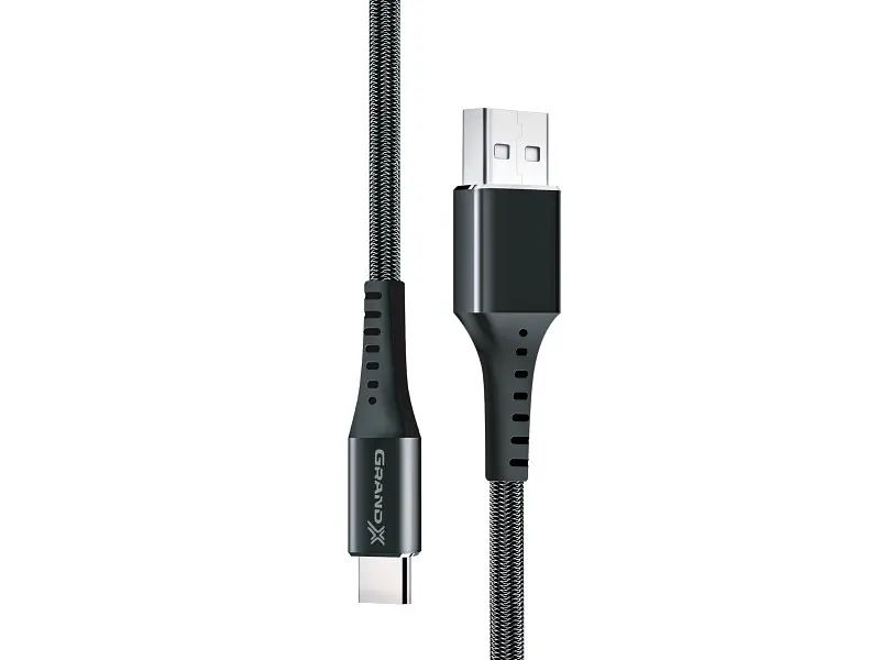 Кабель Grand-X USB-type C FC-12B 3A, 1.2m, Fast Сharge, Black товст.нейлон обплетення, преміум BOX