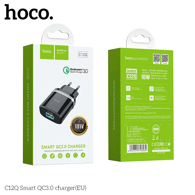 Адаптер мережевий HOCO Smart FCP/AFC C12Q 1USB 18 W black - фото 5