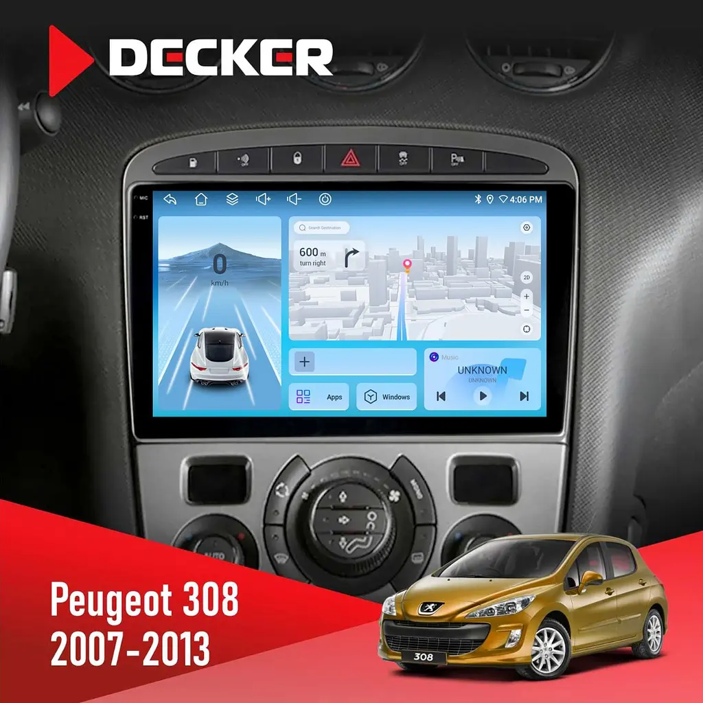 Штатна магнітола Peugeot 308 2007-2013 Silver Decker D9-010 6x128, DSP, 4G, 2K Decker (НФ-00004769)