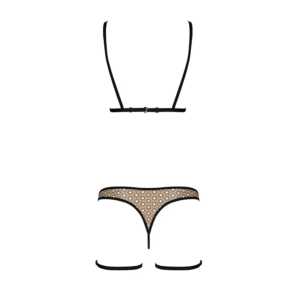 Еротичний комплект спідньої білизни Passion GABI SET S/M beige, трусики з гартерами - фото 4