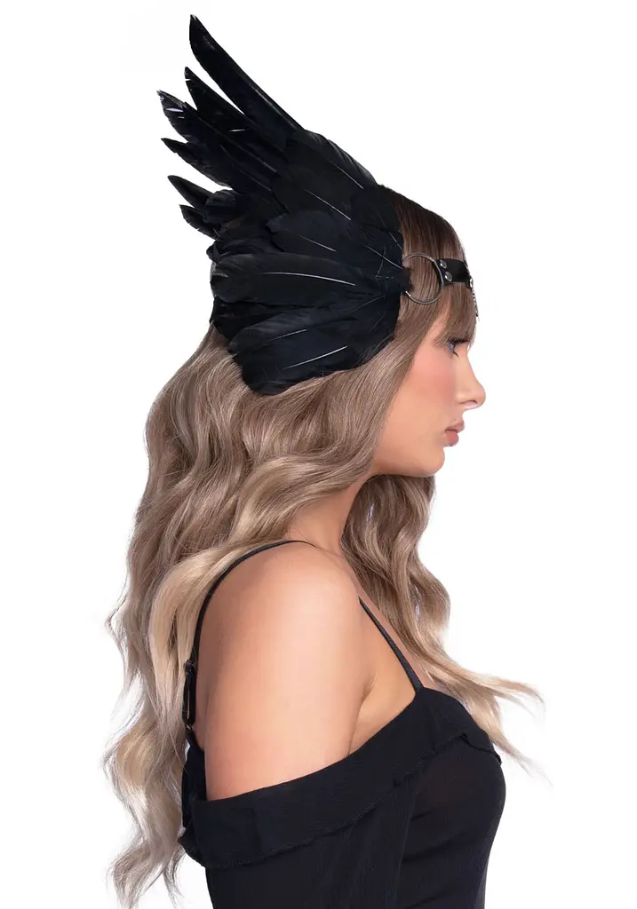 Пов’язка на голову з крилами Leg Avenue Feather headband Black, пір’я та натуральна шкіра - фото 3