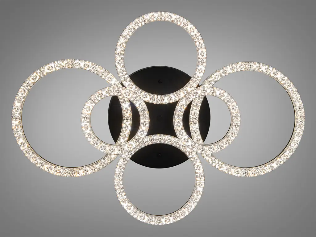 Стельова LED-люстра Diasha MX4770/2+2BK 135W, 6 кілець, 3 кольори світла, 60×82 см, настінний вимикач - фото 4