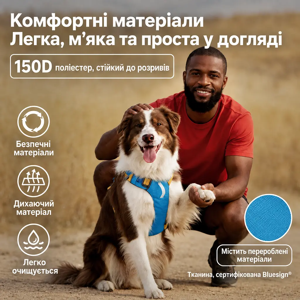 Шлея для собак Nunbell No-Pull з повідцем, регульована та світловідбивна M, Синій - фото 5
