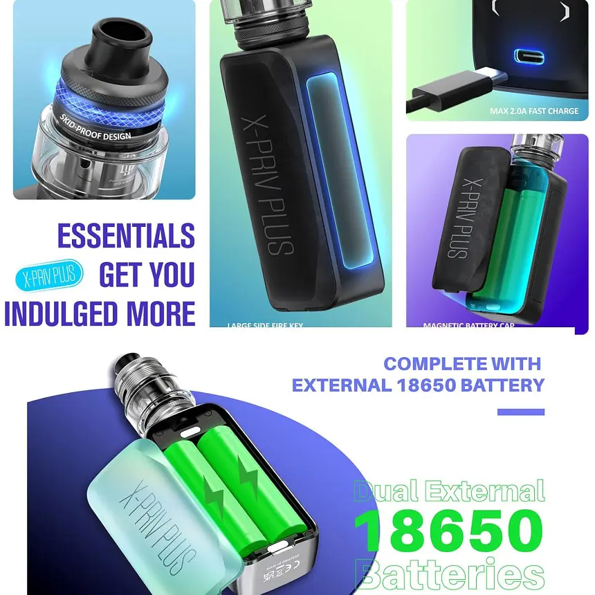 Електронна сигарета Smok X-PRIV Plus 225W with TF-D Sub-ohm Tank 5.5ml Kit Silver Lines (18834) - фото 5