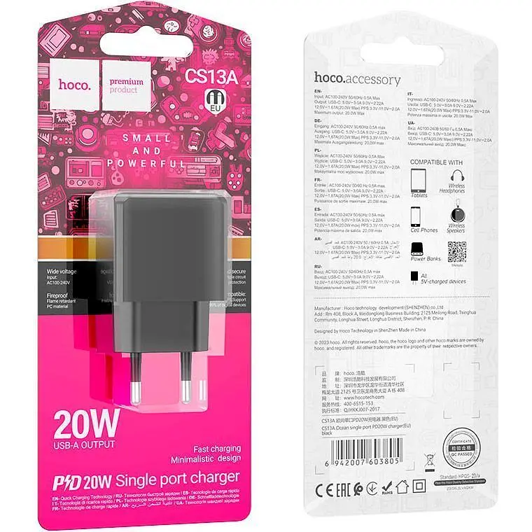 Мережевий зарядний пристрій Hoco CS13A Ocean USB-C 20W Black (603805) [122578] - фото 5