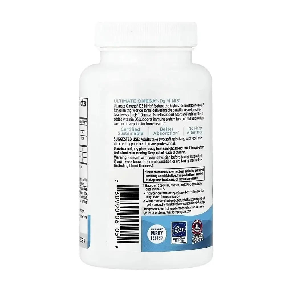Витаминно-минеральный комплекс Nordic Naturals Омега-3 и витамин D3, 1120 мг и 25 мкг (1000 МЕ), вкус лимона, Ultima (NOR-06105) - фото 5