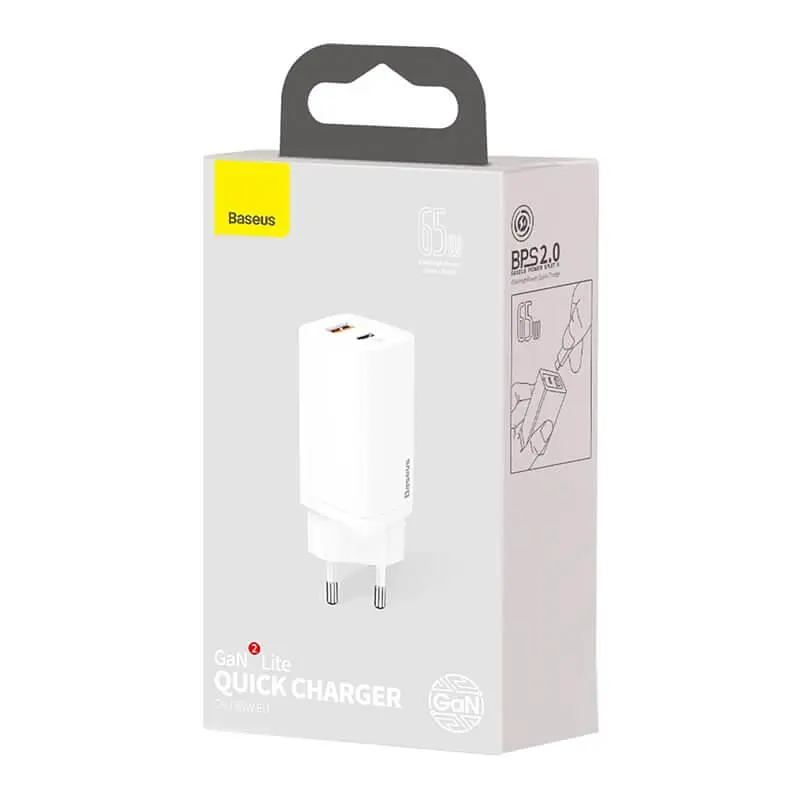 Адаптер мережевий BASEUS GaN2 Lite Quick Charger 65 W (CCGAN2L-B02) білий - фото 2