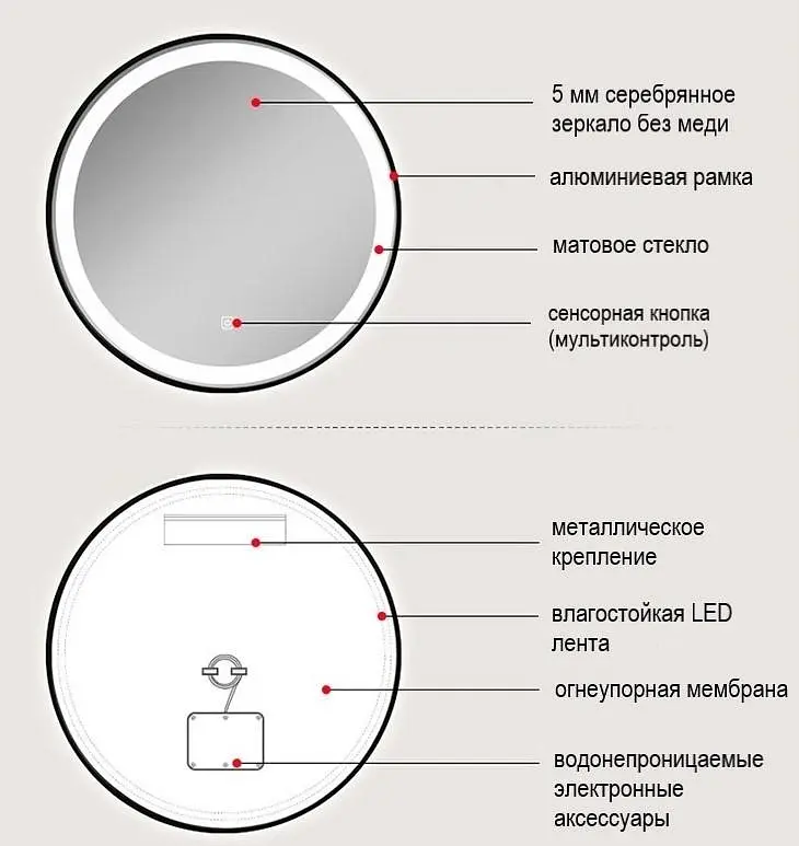 Дзеркало Dusel DE-M2071D 80 см з годинником, Білий - фото 7