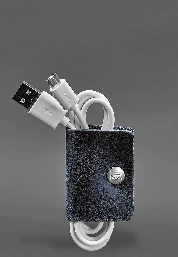 Шкіряний холдер для навушників та проводів 2.0 Синій - фото 4